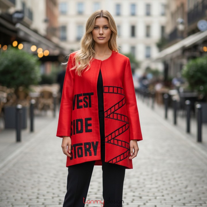 Áo khoác đắp vải, vẽ tay đỏ CI16